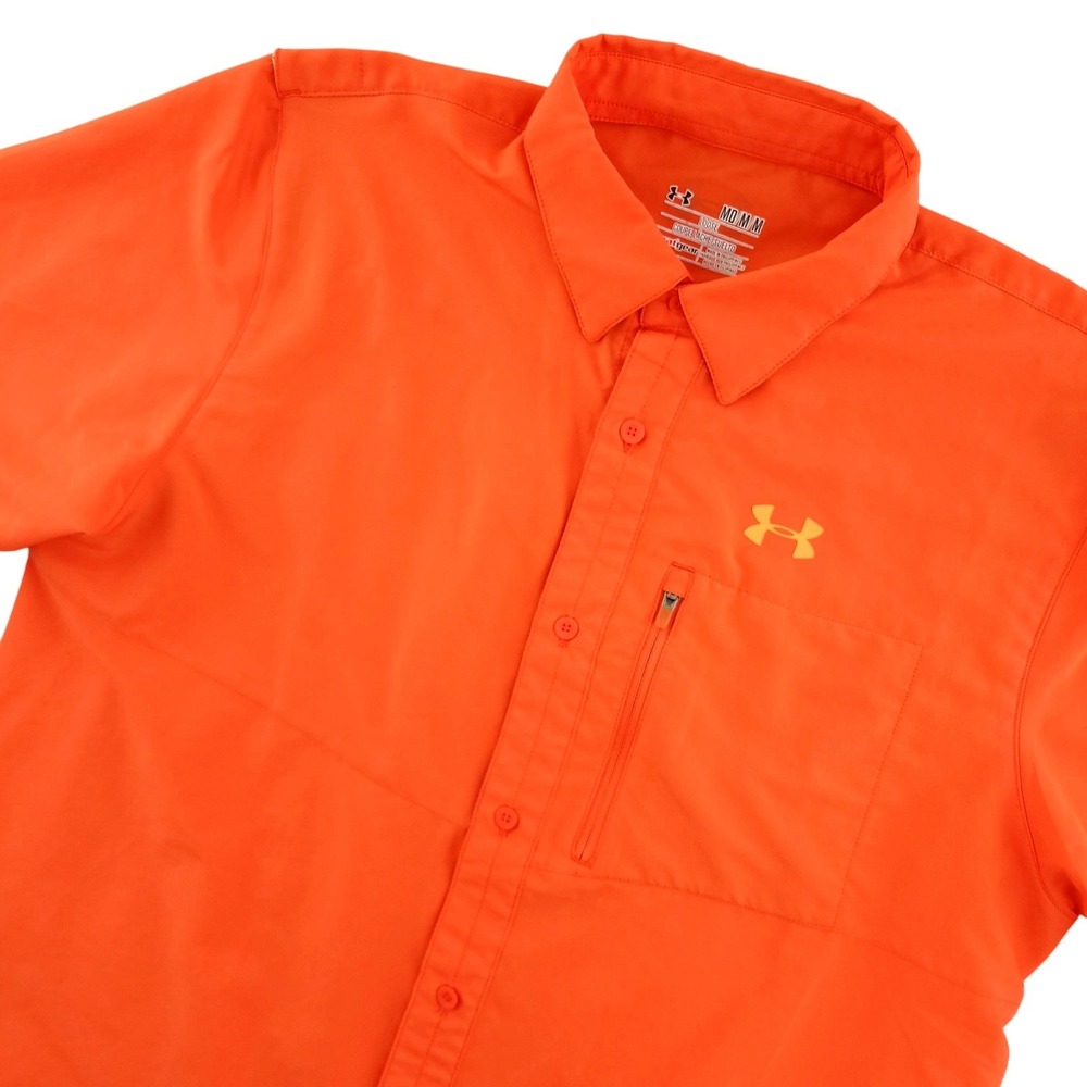 Under Armour Offshore Fishing Shirt Mens M Orange Short‎ Sleeve Button Up